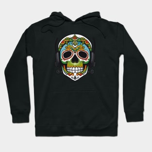 Traditional Flower Sugar Skull Art with Headphones Hoodie